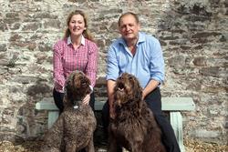 Peter and Alexandra Davies with their dogs Tudor and Gryffin at Ty Mawr
